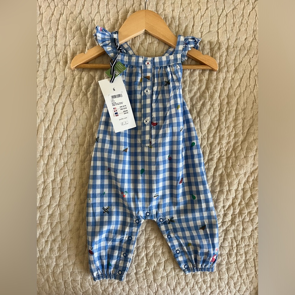 NWT Baby Joules Cotton Gingham Overalls with Ruffles 3-6M